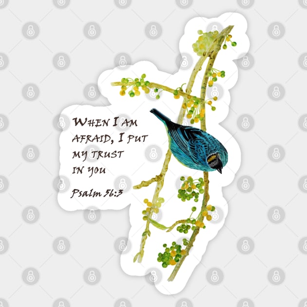 When I am afraid, I put my trust in you. Psalm 56:3 JW Year text (Tanager bird) Sticker by Artbyruthandco